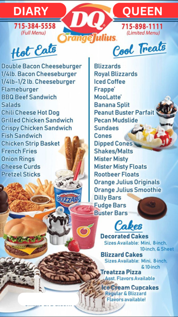 Dairy Queen Menu 2026 | DQ, Blizzard Treats, Cakes & Meals 2 menu flyer dairyqueensmenus