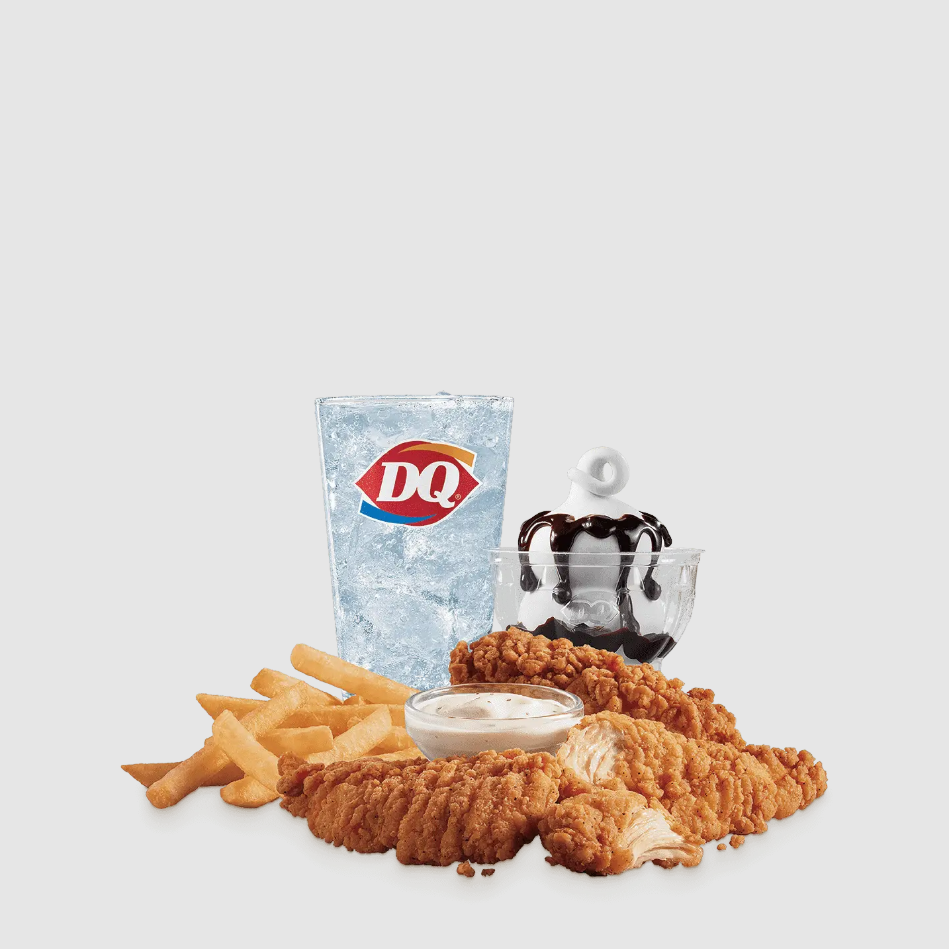 Dairy Queen Menu 2026 | DQ, Blizzard Treats, Cakes & Meals 100 3-Piece Chicken Strip Meal Deal
